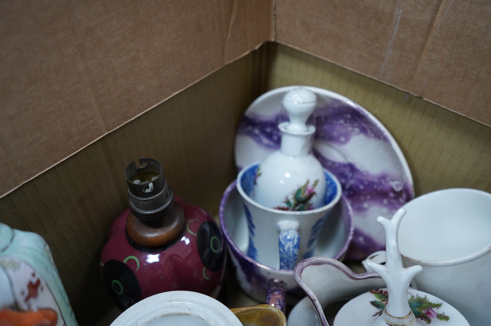 A large collection of various ceramics to include a Ridgways Homemaker plate, Japanese tea set and stoneware jugs